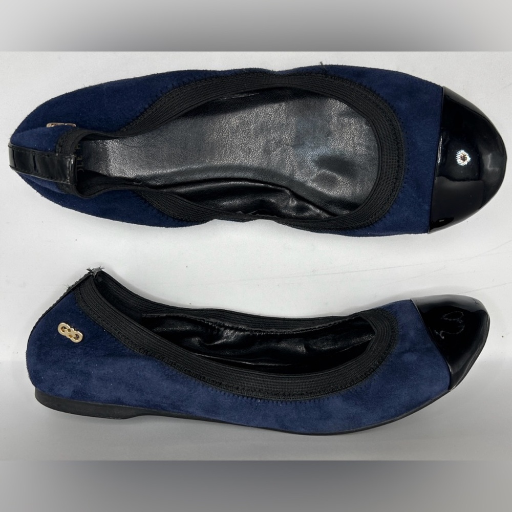 Cole Haan Womens Navy Ballet Flats Black Cap Toe Elastic Size 6B